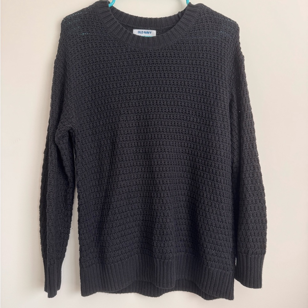 Old Navy Black Crew Neck Sweater Ribbed Knit